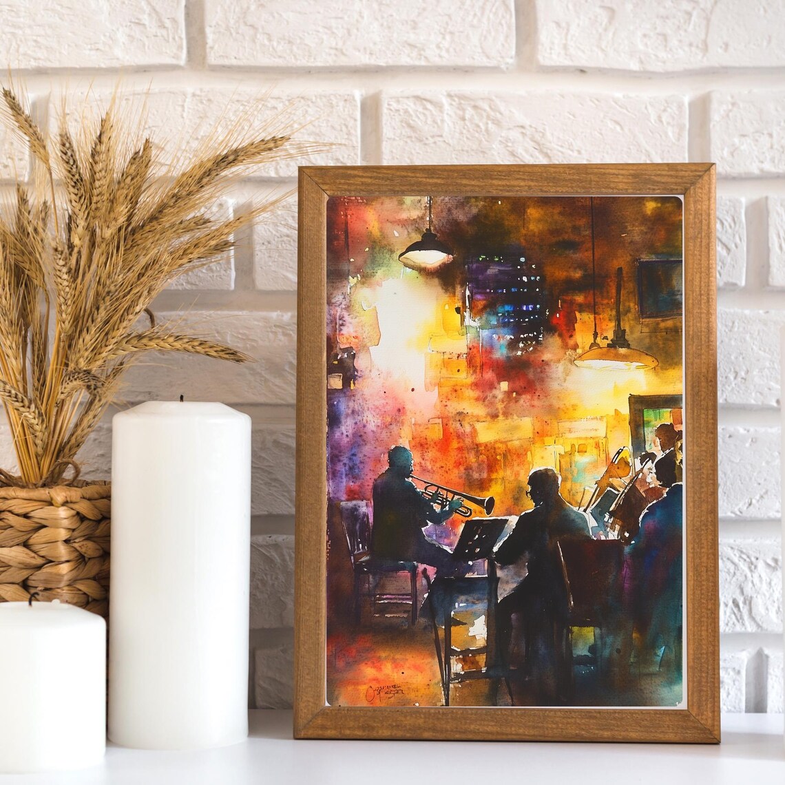 New Orleans Jazz Club Musicians in a Watercolor Night Scene Poster - Image 3