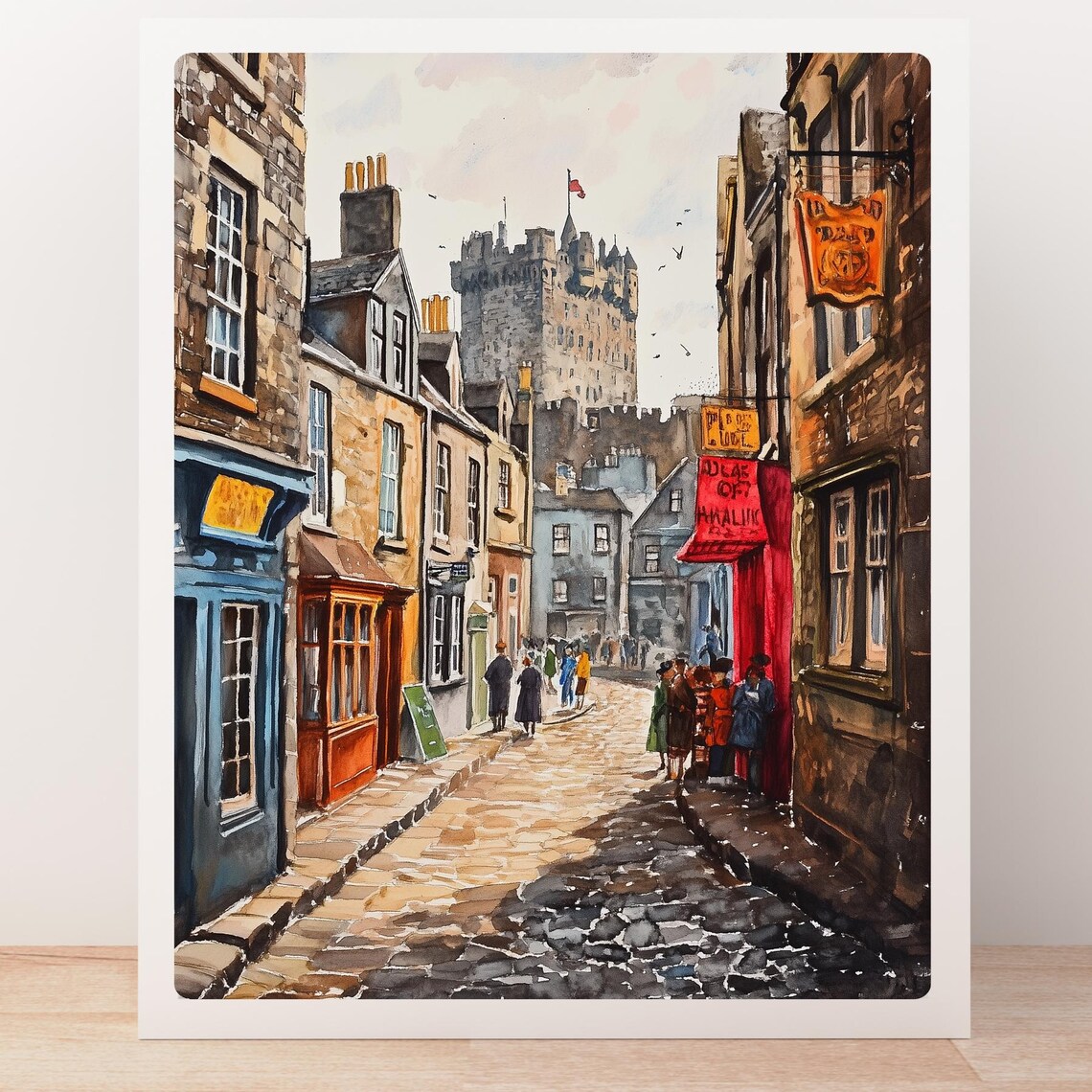 Edinburgh Scottish Street Scene Travel Poster, Scotland - Image 5