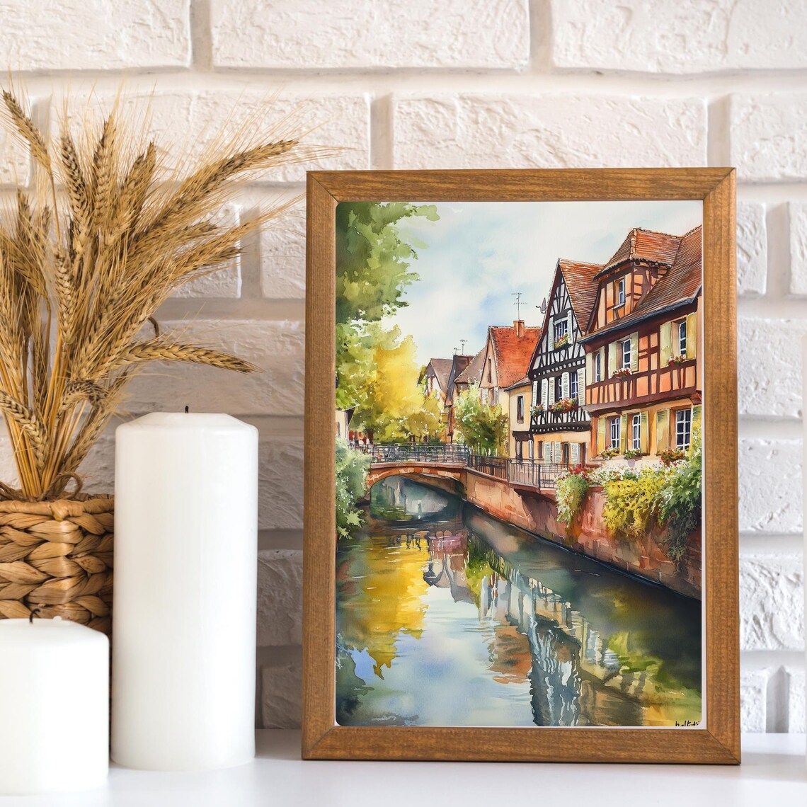 Colmar France Canal Half Timbered Houses Bridge Watercolor Poster - Image 2