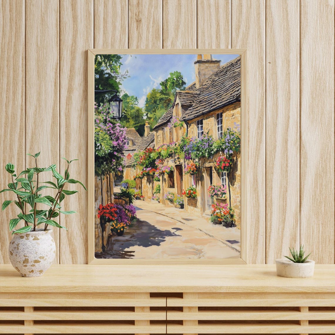 Cotswolds Stone Cottages Hanging Flower Baskets Street Poster - Image 4