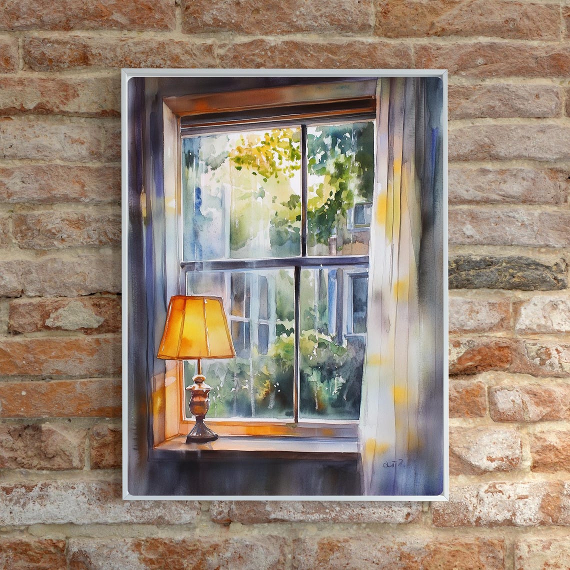 Rainy Day Window View Warm Lamp Watercolor Cozy Interior Poster - Image 5