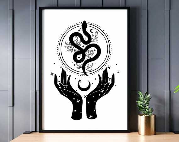 Celestial Mystic Snake Moon Stars Art Print