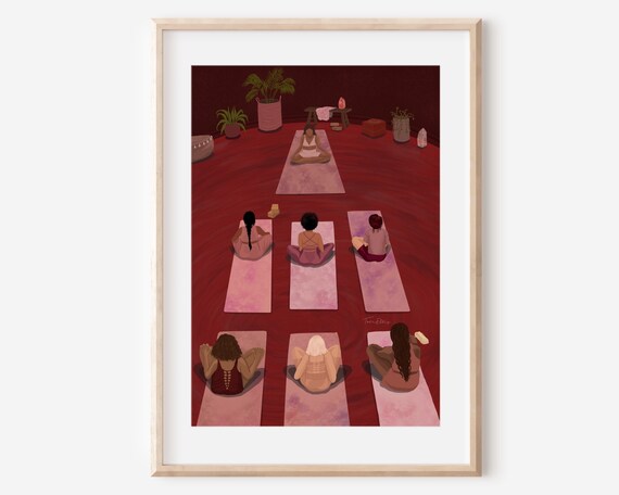 Yoga Class Women Meditating Group Studio Mats Practice Poster
