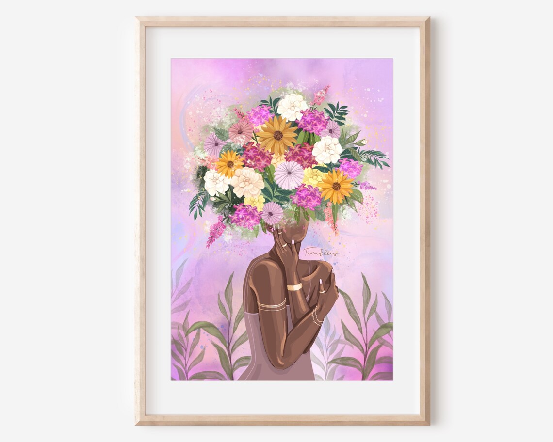 Abundance Mindset Flower Woman Boho Art Print