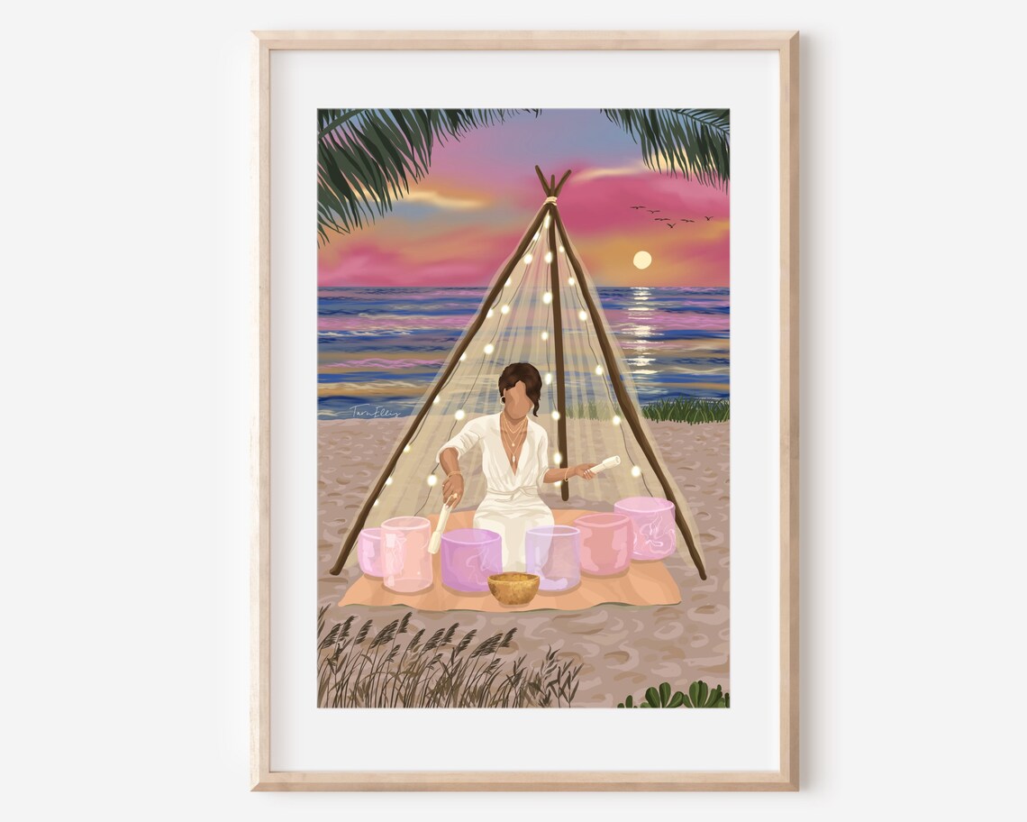 Sound Healing Meditation Boho Beach Sunset Art Print