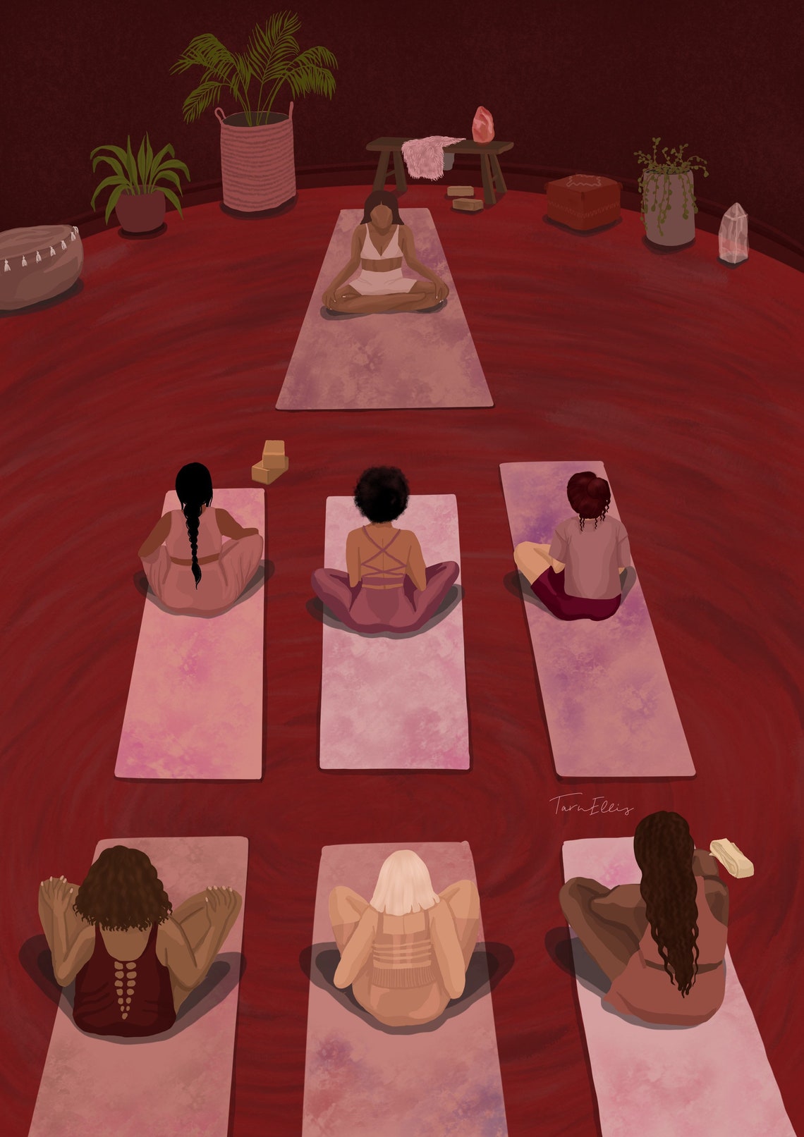 Yoga Class Women Meditating Group Studio Mats Practice Poster - Image 3
