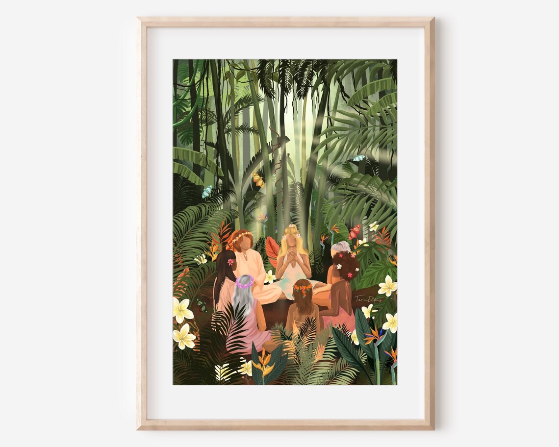 Jungle Women Boho Art Print, Tropical Nature