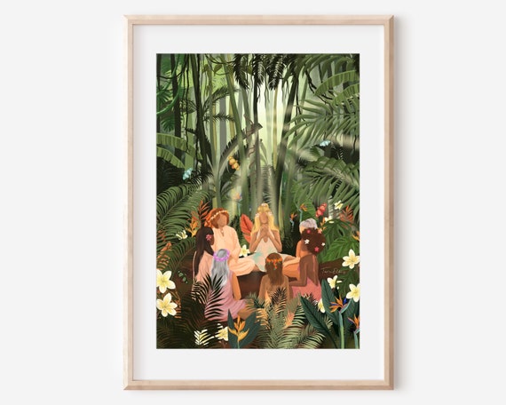 Jungle Women Boho Art Print, Tropical Nature