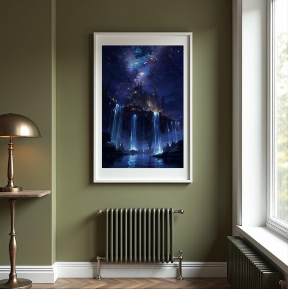 Celestial Kingdom Anime Fantasy Castle Wall Art Print Ghibliinspired Night Sky Poster 5 Sizes