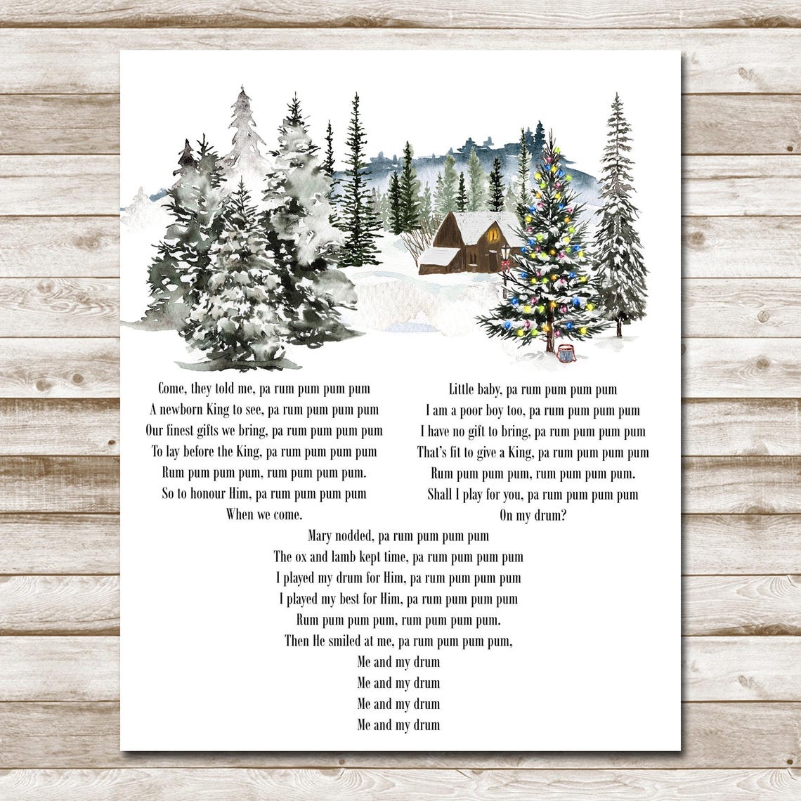The Little Drummer Boy Christmas Song Sign 5x7 8x10 11x14 16x20 Woodland Holiday Music Print Christmas Carol Diy Decor - Image 10