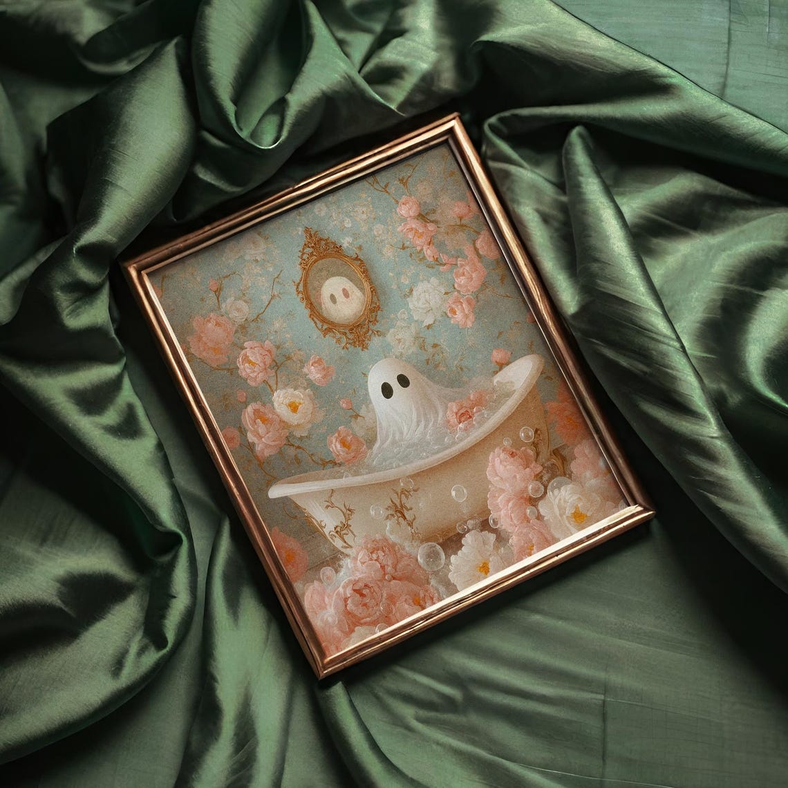 Pastel Ghost Bubble Bath Pink Roses Victorian Spooky Decor Poster