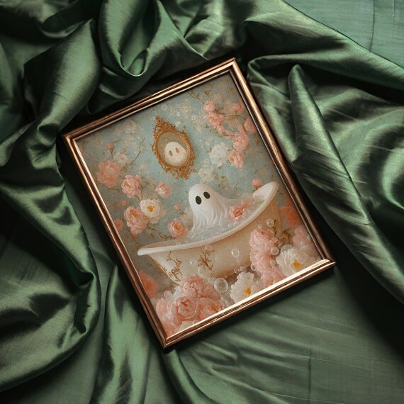 Pastel Ghost Bubble Bath Pink Roses Victorian Spooky Decor Poster
