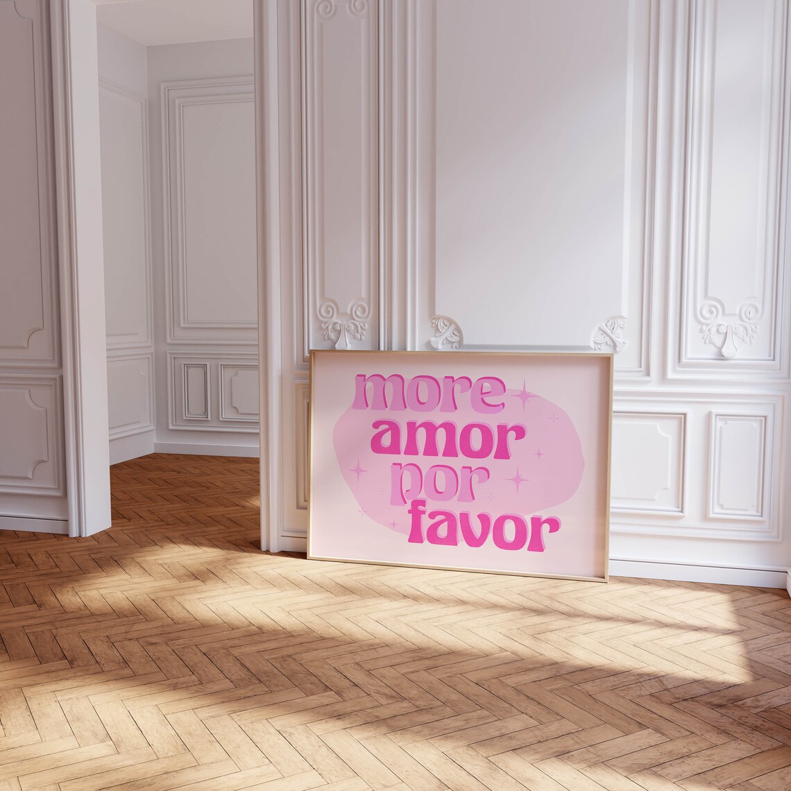 More Amor Por Favor Pink Retro Bubble Letter Typography Quote Print - Image 2