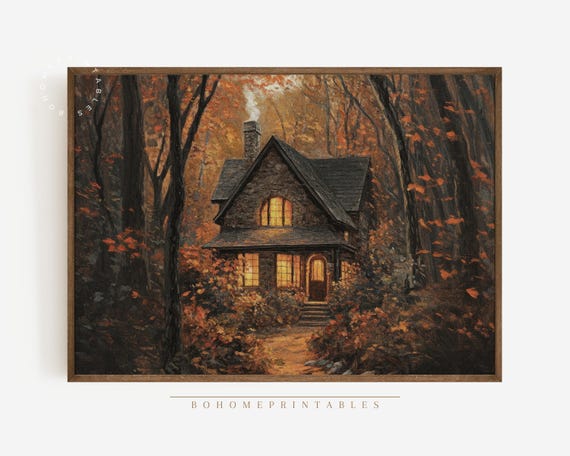 Forest Painting Autumn Wall Art Fall Home Decor Moody Landscape Cozy Autumn Home Decor Autumn Painting Rustic Print Dark Cottagecore Decor