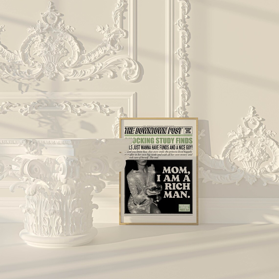 Sage Green Newspaper Quote Art Print, Trendy Decor - Image 2
