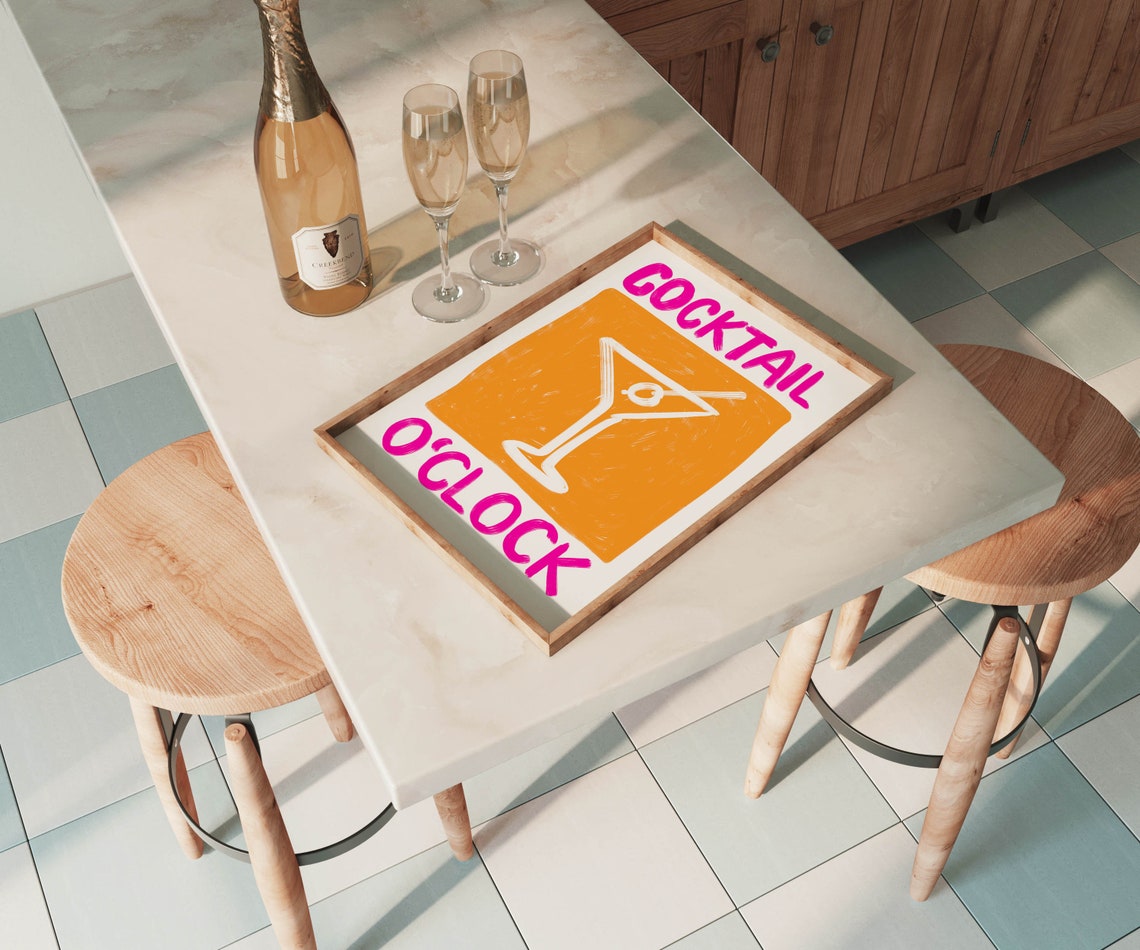 Cocktail O'Clock Martini Glass Retro Bold Bar Cart Kitchen Poster - Image 2