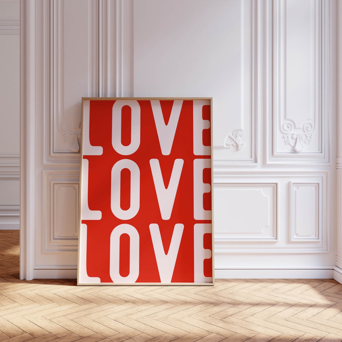 LOVE LOVE LOVE Bold Red Retro Typography Graphic Wall Poster - Image 2