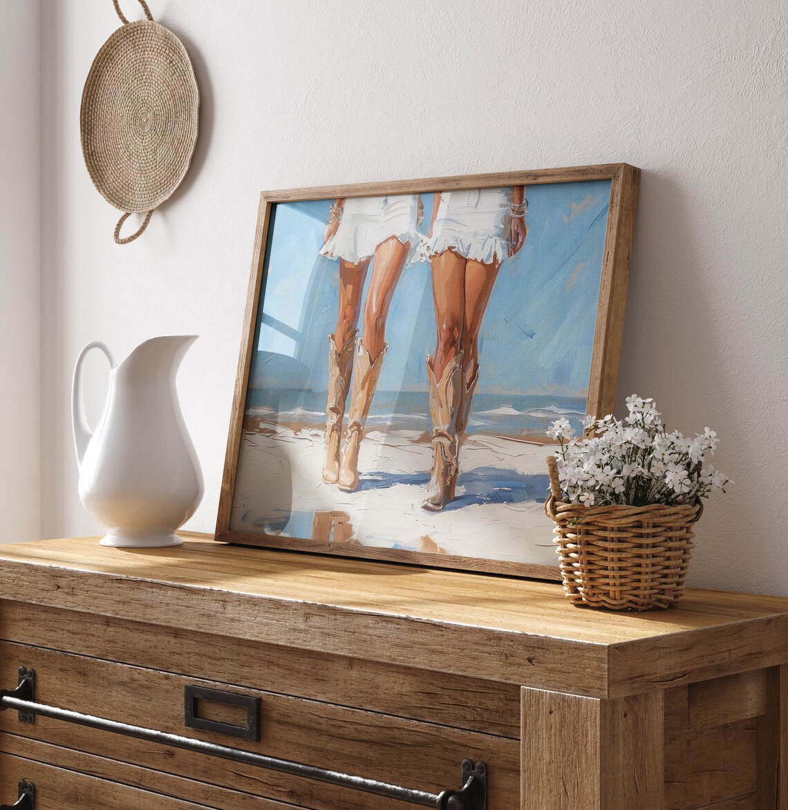 Coastal Cowgirl Boots Beach Oil Painting Western Summer Poster - Image 2