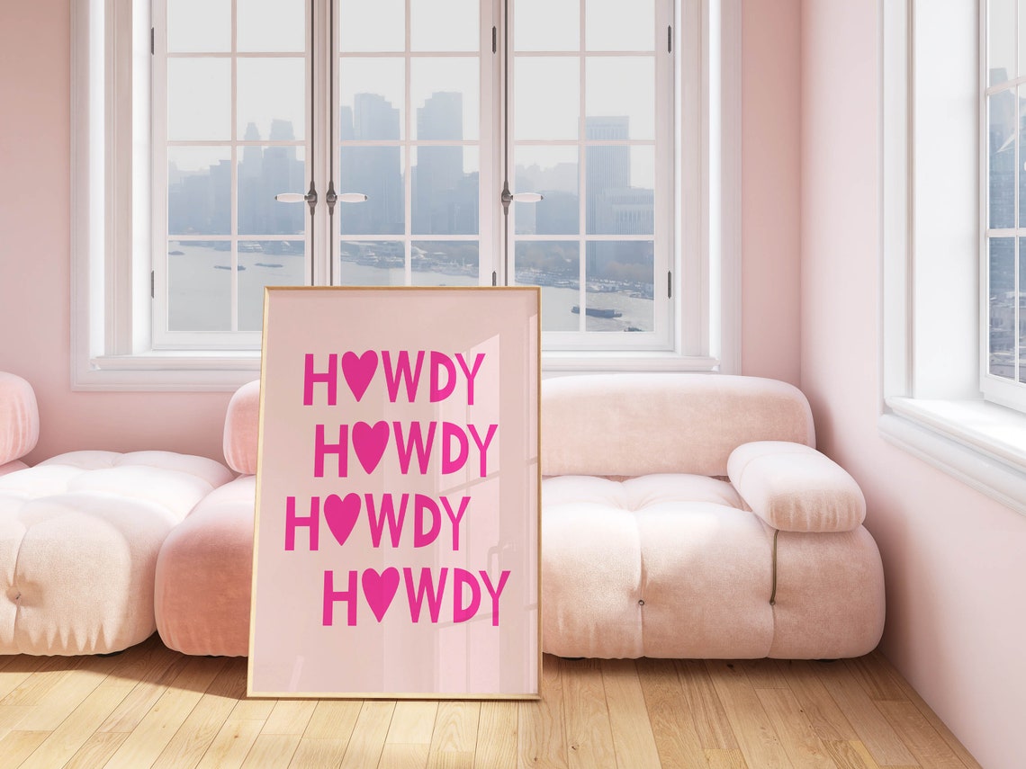Howdy Cowgirl Poster Pink Preppy Wall Art Trendy Apartment Decor Pink Room Decor Aesthetic Typography Poster Pink Cowgirl Western Decor - Image 2