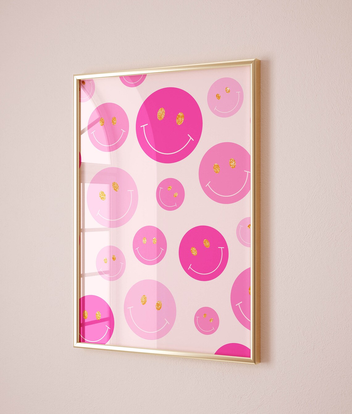 Smile Face Pink Art Print, Preppy Apartment Decor - Image 2