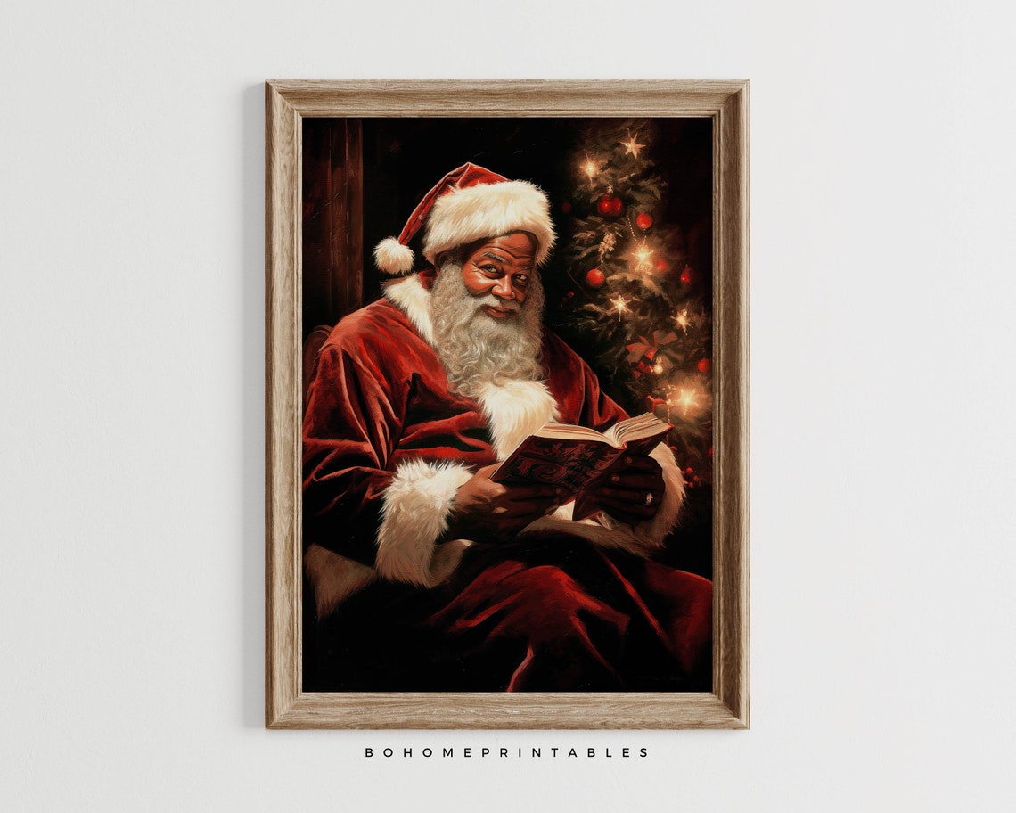 Cozy Santa Claus Reading by the Christmas Tree Rustic Holiday Poster
