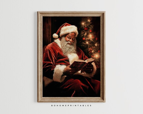 Cozy Santa Claus Reading by the Christmas Tree Rustic Holiday Poster