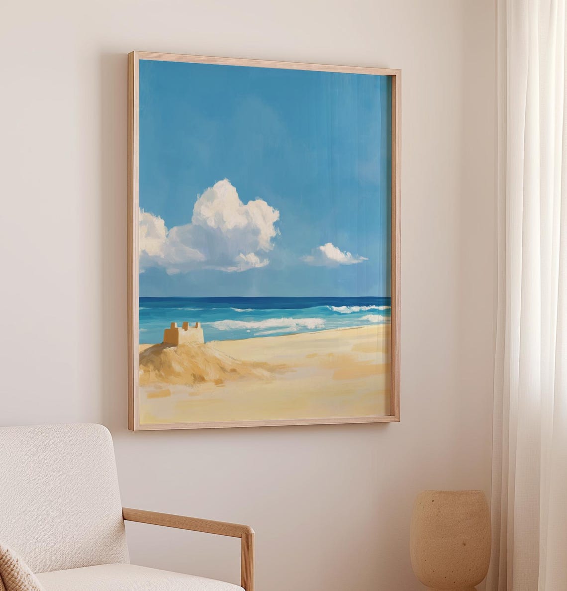 Sandcastle On The Beach Ocean Waves Summer Seascape Painting Poster - Image 2