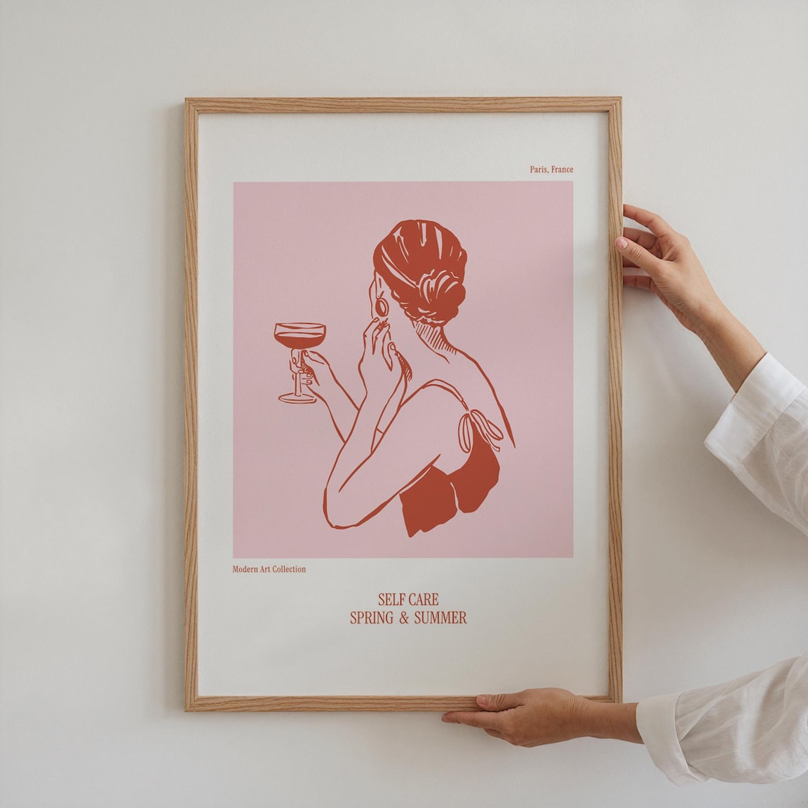 Elegant Woman with Cocktail Self Care Spring Summer Parisian Art Poster