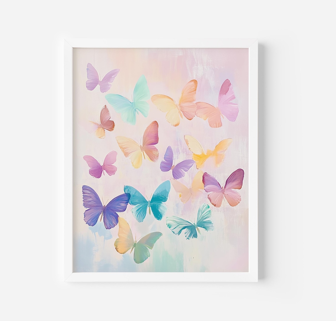 Pastel Butterflies Watercolor Butterfly Nursery Painting Poster