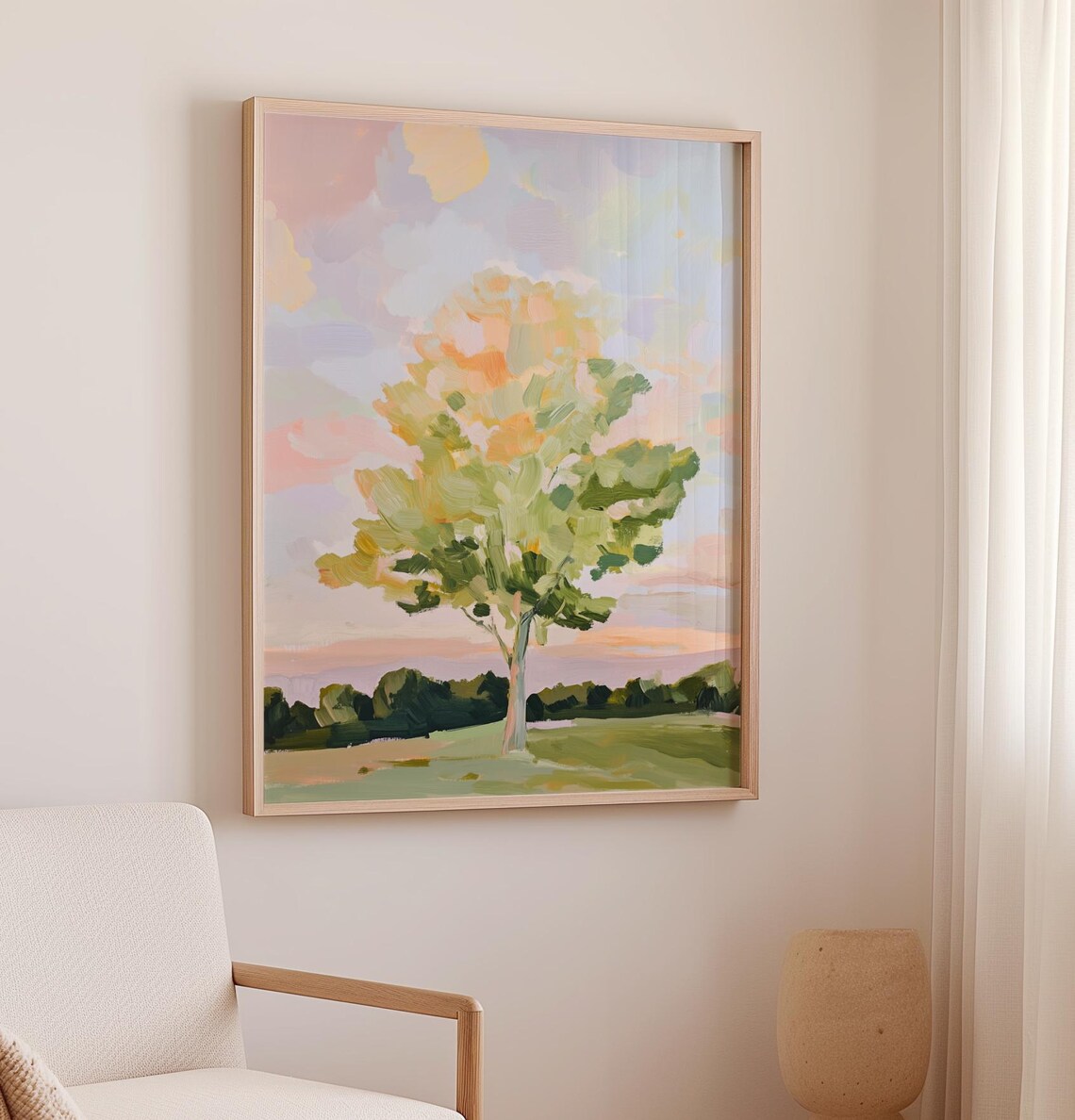 Tree Blue Sky Painting, Trendy Nature Landscape Art Print - Image 2
