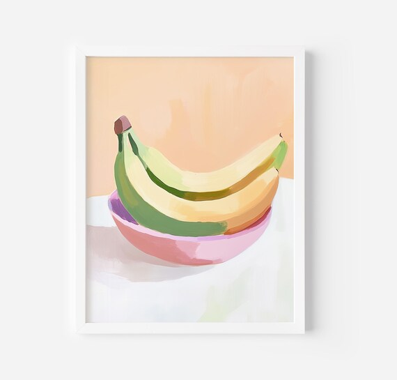 Banana Fruit Art Print Kitchen Wall Art Retro Wall Poster Soft Tones Print Cottage Core Decor Dopamine Poster Tropical Farmhouse Art