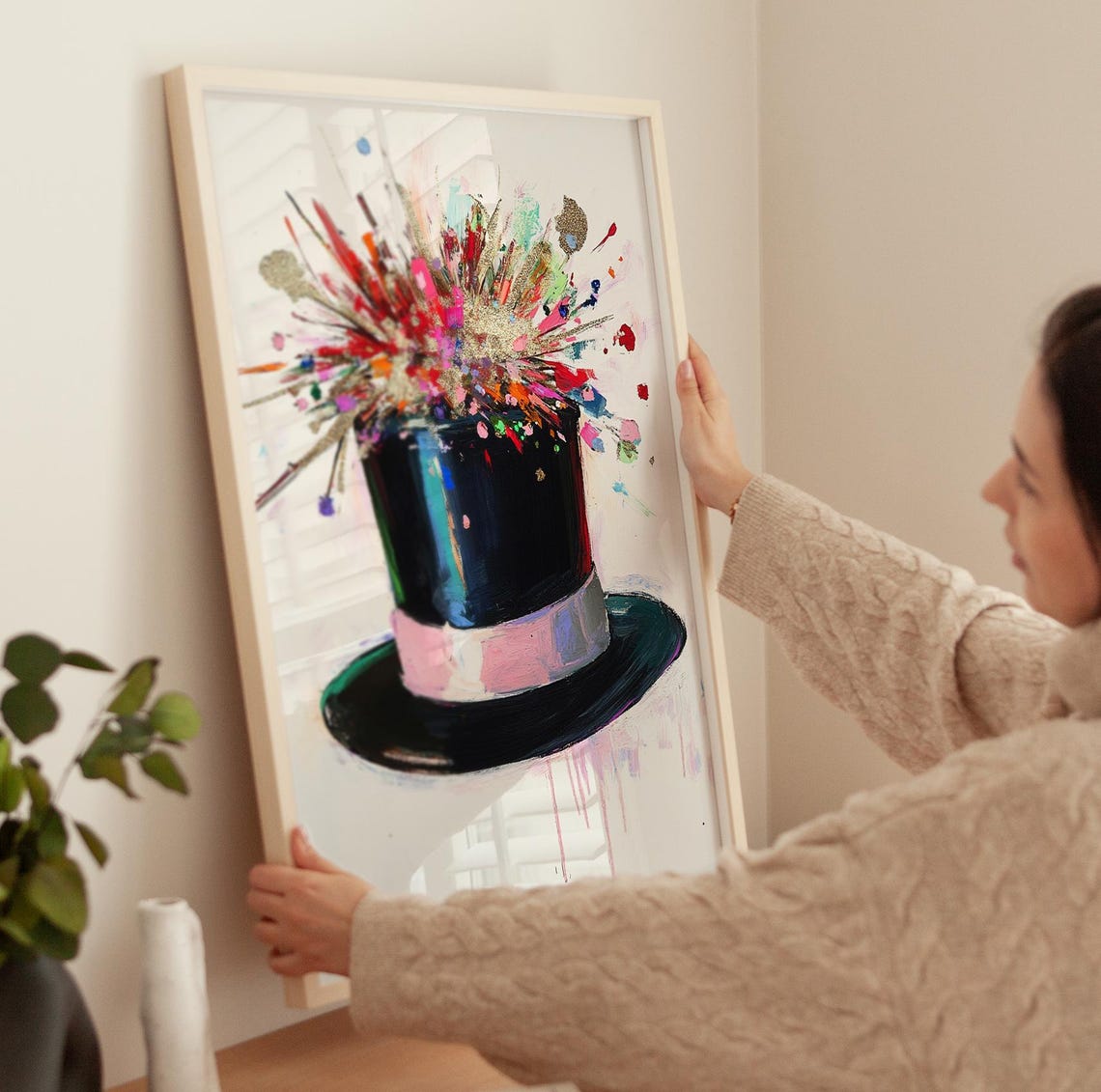 Party Top Hat New Year Confetti Explosion Celebration Art Poster - Image 3