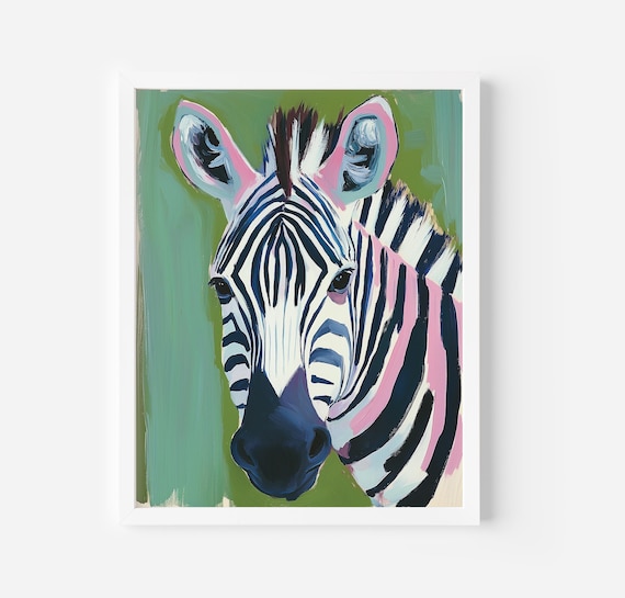 Bold Zebra Portrait Pink and Teal Accents Modern Playful Safari Wall Poster