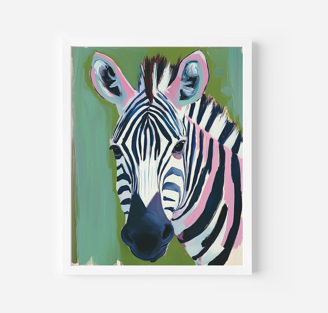 Bold Zebra Portrait Pink and Teal Accents Modern Playful Safari Wall Poster