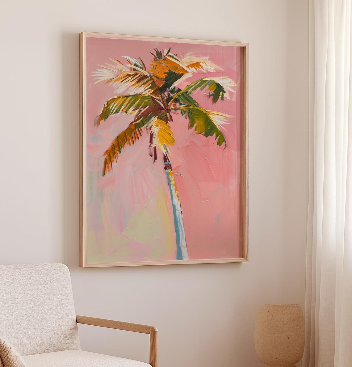 Soft Pink Palm Tree Botanical Art Print, Nursery Decor - Image 2