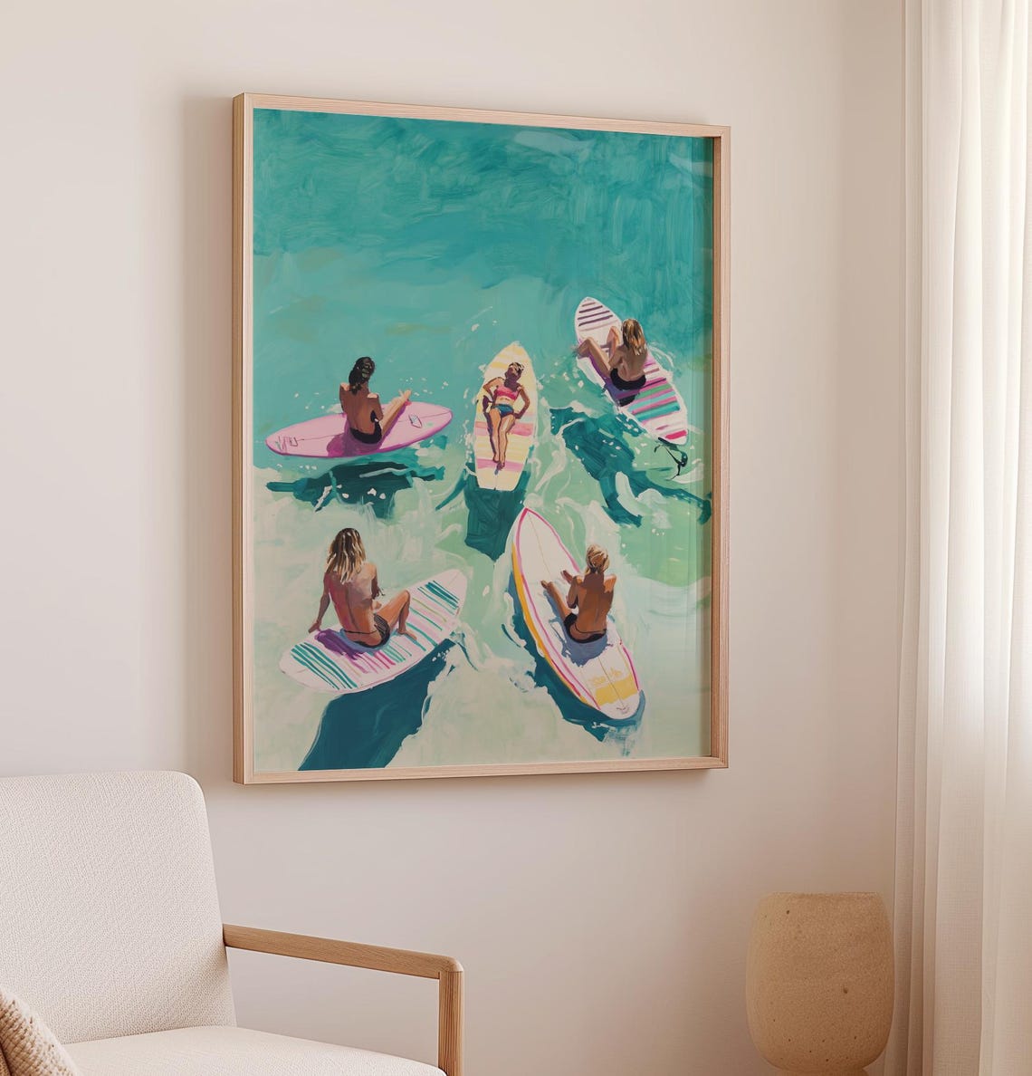 Girls Paddleboarding From Above Turquoise Ocean Summer Poster - Image 2