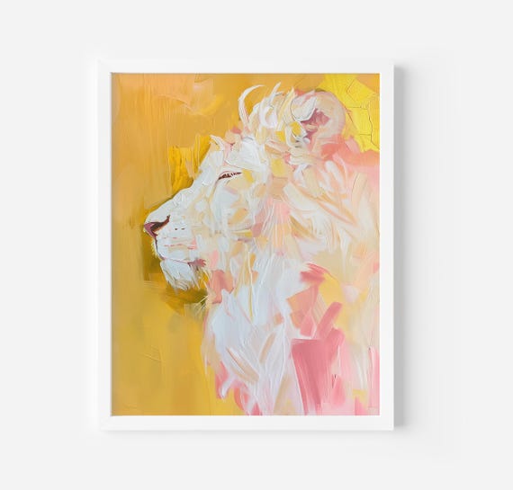Lion Painting Vibrant Color Art Print, Fashion Art