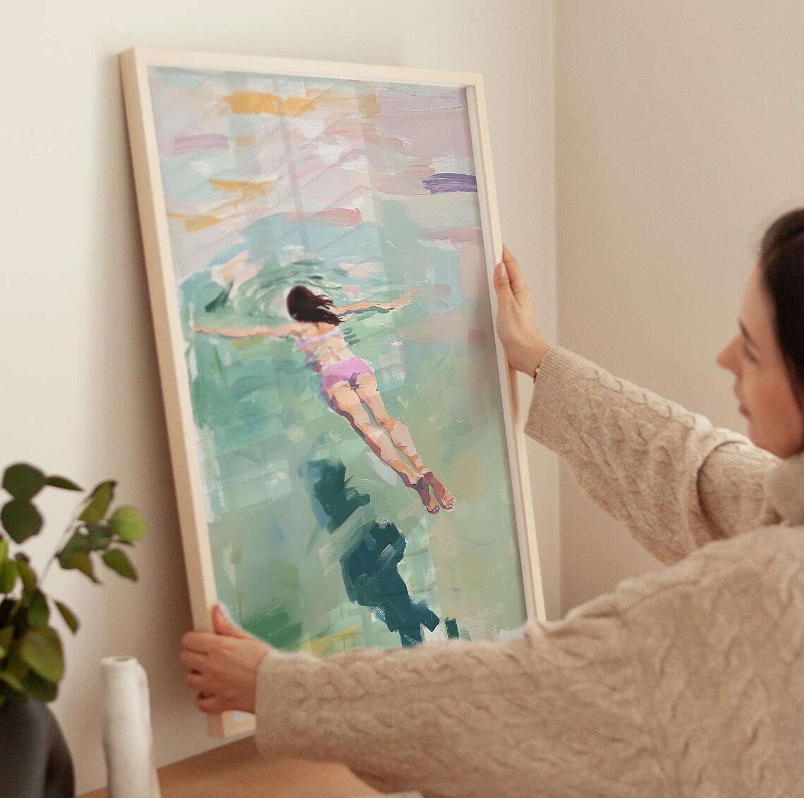 Swimming Girl Print, Vintage Summer Ocean Poster - Image 3