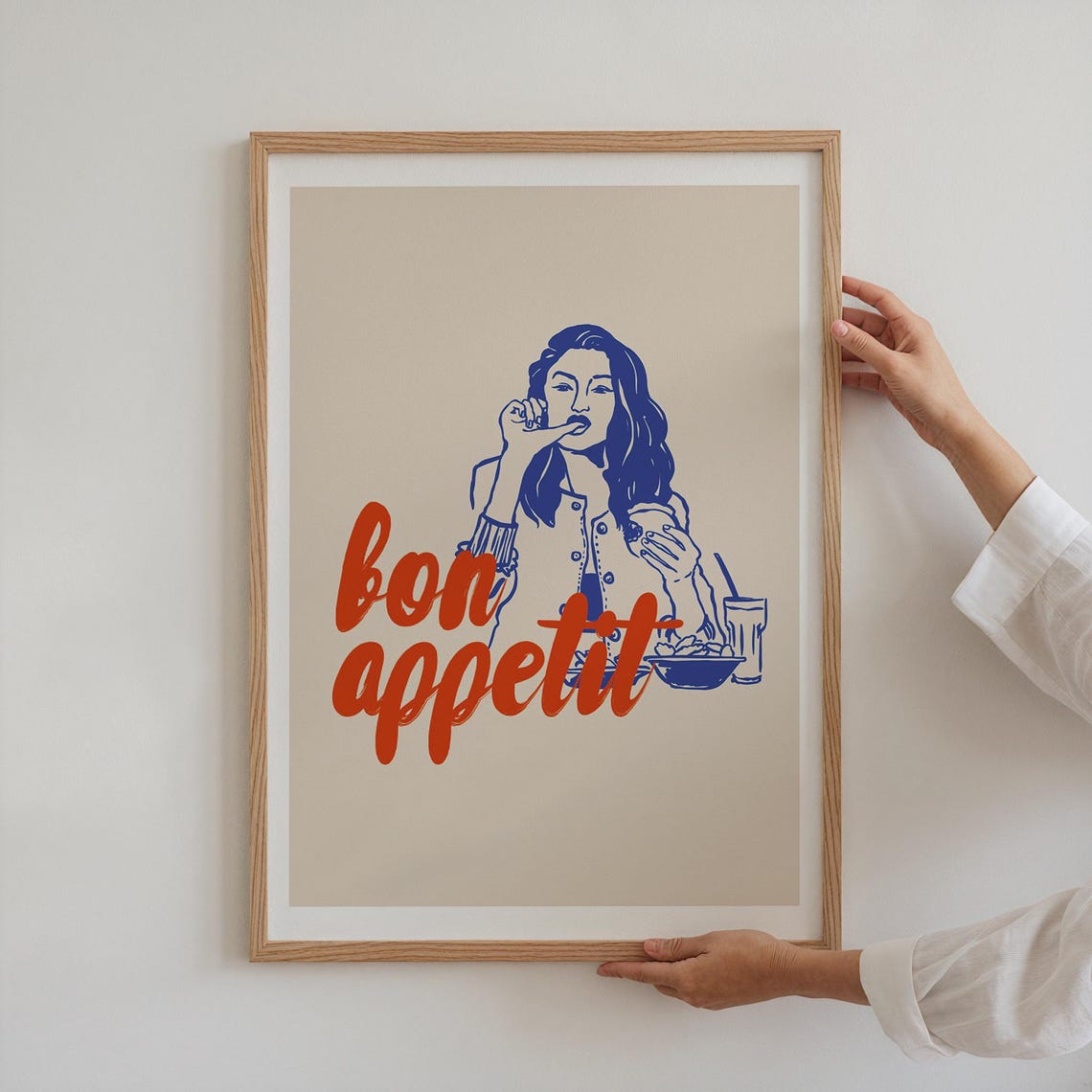 Bon Apptit Print Retro Food Poster Minimalist Kitchen Print Vintage Foodie Print Sketch French Quote Art Instant Modern Poster