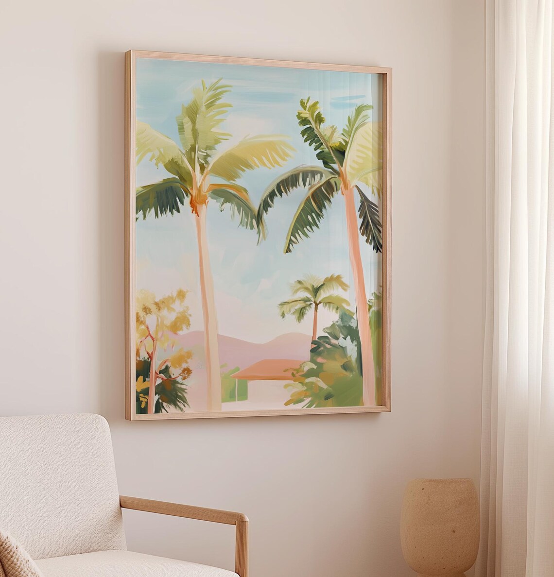Tall Palm Trees Tropical Summer Coastal Landscape Painting Poster - Image 2