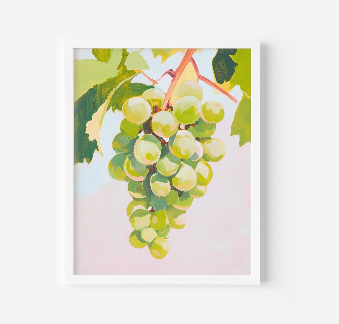 Sunny Fresh Green Grapes On Vine Pastel Kitchen Still Life Poster