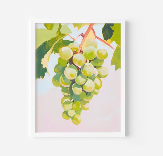 Green Grapes Art Print Fruit Wall Art Grape Print Grapes Poster Healthy Lifestyle Kitchen Still Life Painting Pastel Wall Art