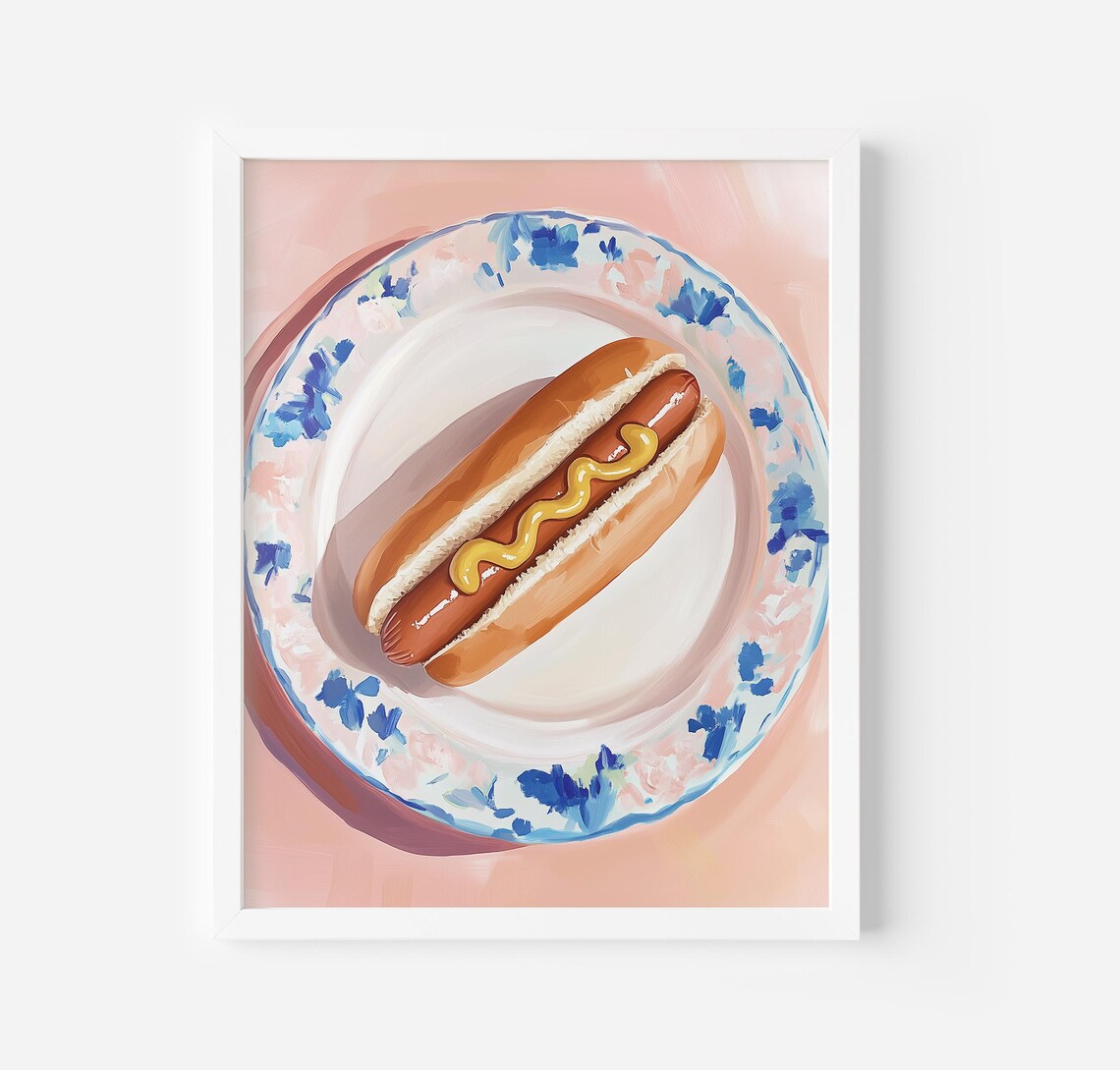 Retro Hot Dog Kitchen Art Print, Trendy Foodie Decor