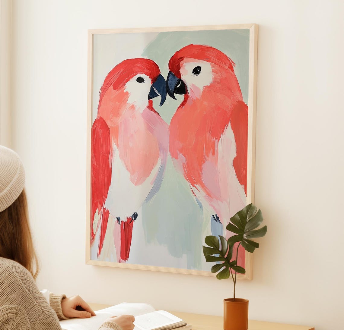 Love Birds And Heart Painting Valentines Day Print Pastel Girls Room Decor Colorful Galentines Print Red Birds Art - Image 2