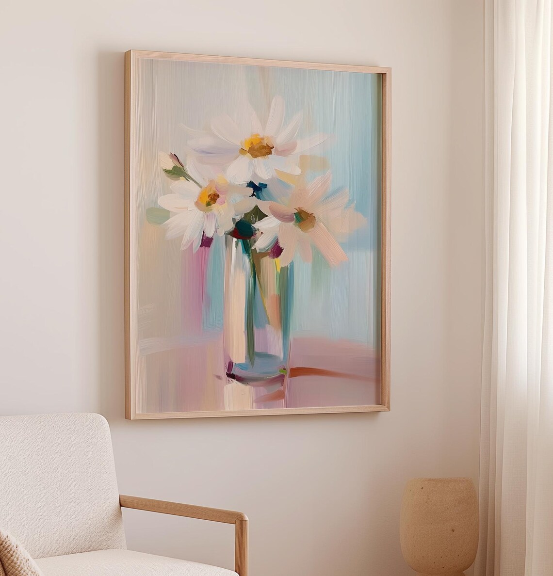 Fresh Three White Daisies In Glass Vase Soft Pastel Floral Poster - Image 2