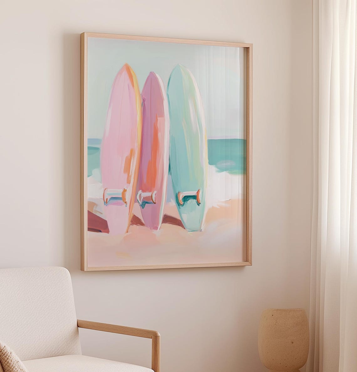 Pastel Surfboards On The Beach Summer Ocean Coastal Decor Poster - Image 2