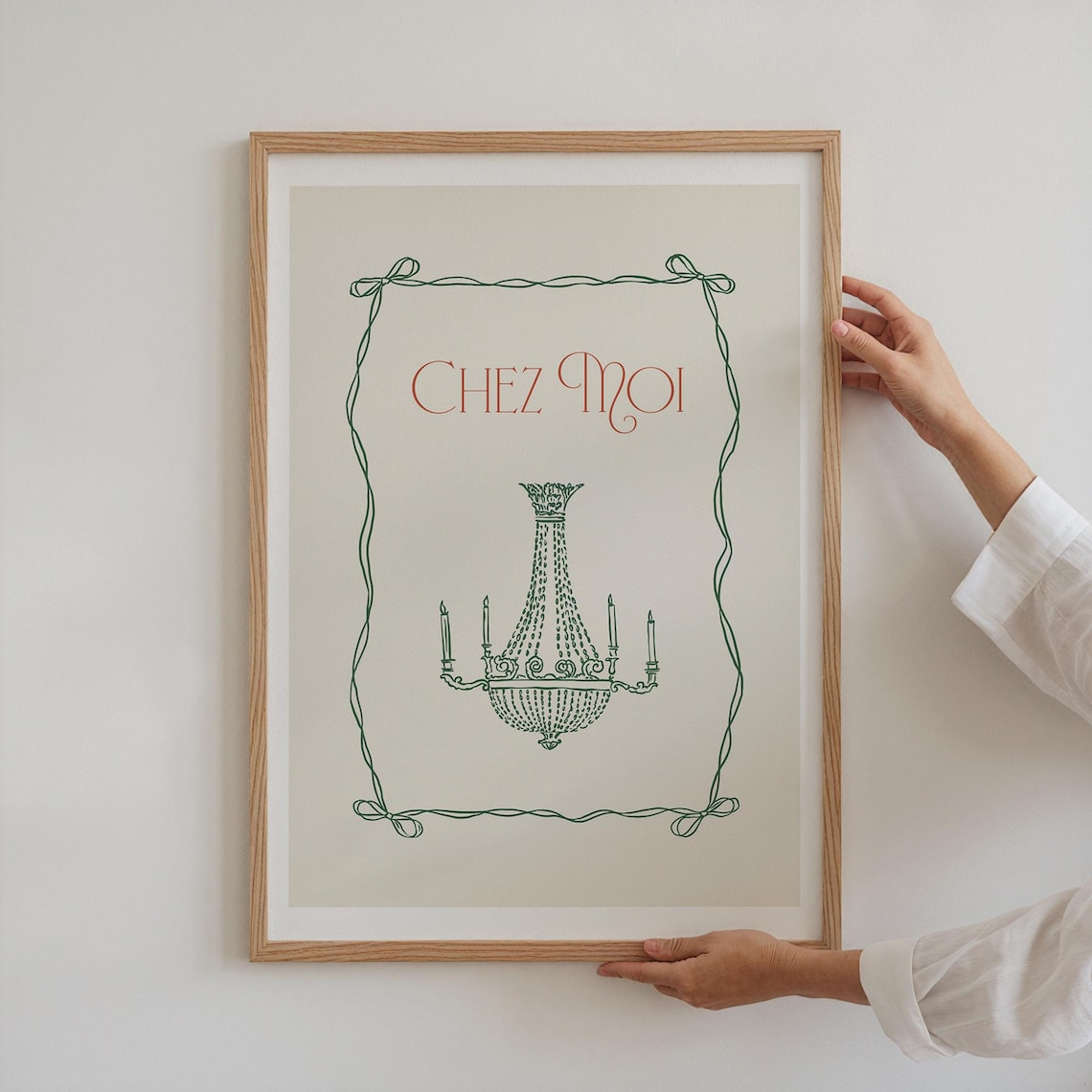 Chez Moi Chandelier Poster French Ribbon Bow Elegant Bedroom Wall Art