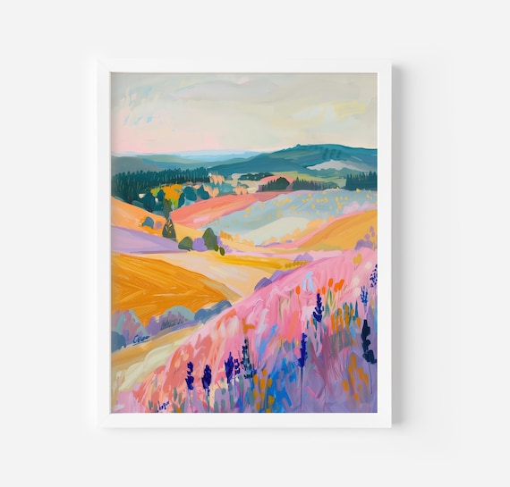 Abstract Mountain Hill Wall Art Acrylic Painting Landscape Hiker Wall Art Gift Country Scenery Home Decor Art