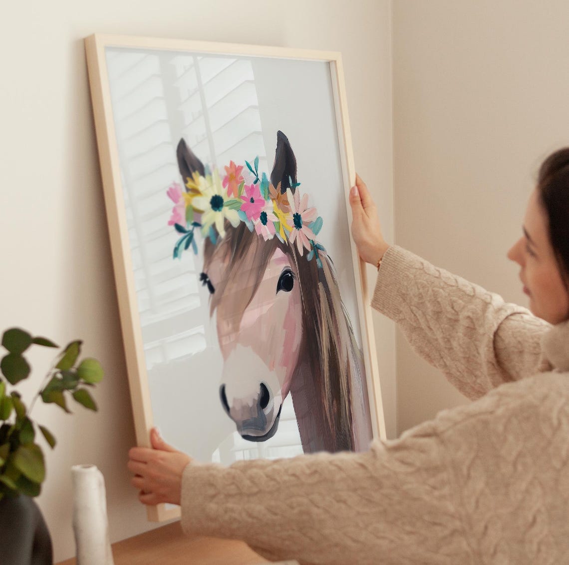 Baby Horse Art Print Floral Crown Animal Art Farm Animal Foal Print Girls Room Poster Flower Horse - Image 4