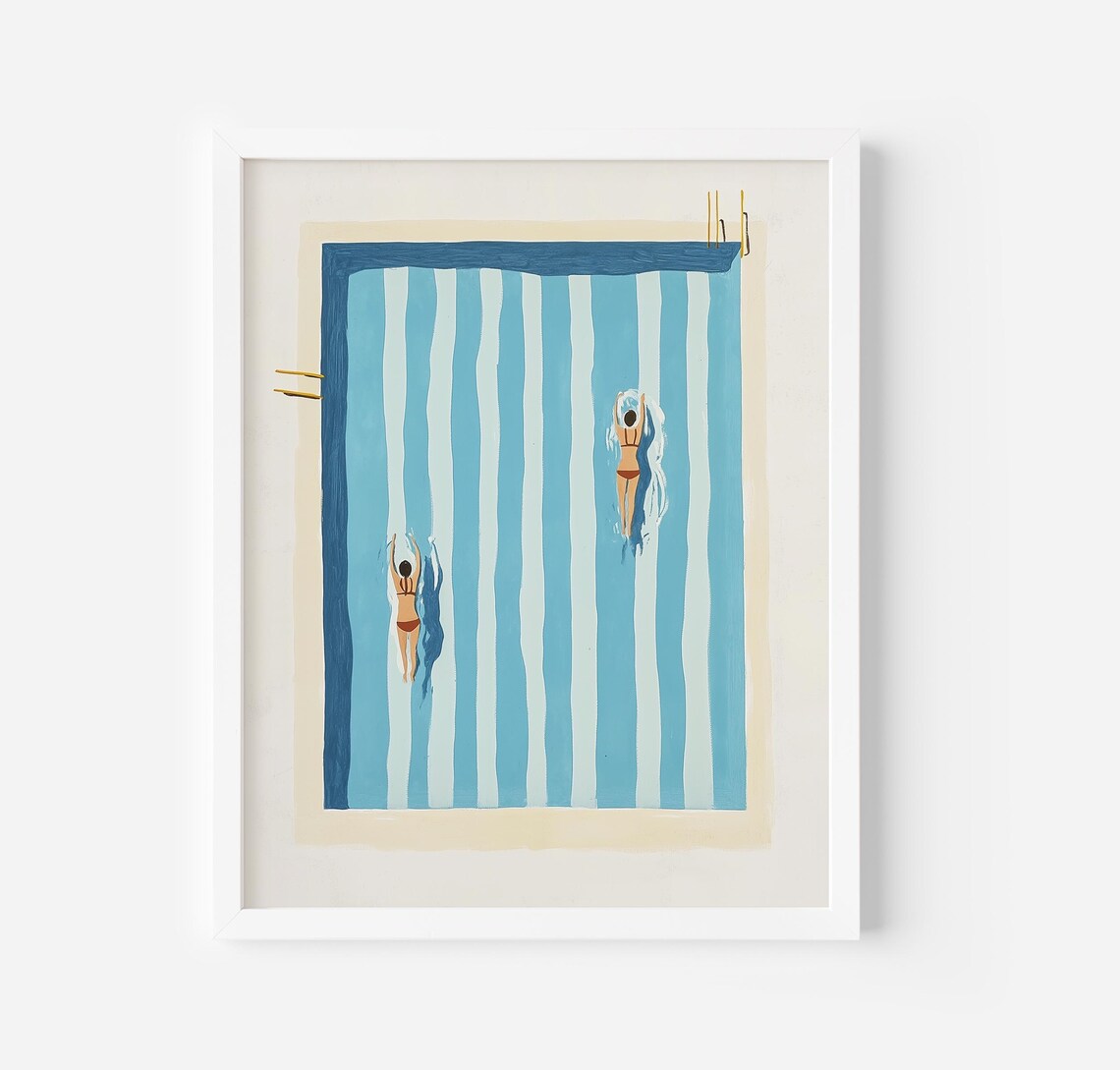 Girls Swimming Pool Retro Aesthetic Wall Art Print
